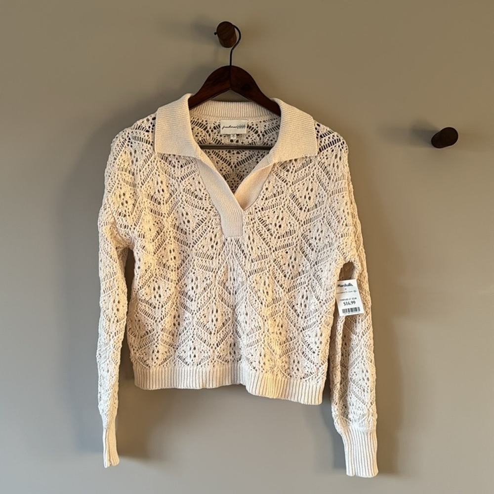 FRESHMAN 1996 CROCHET CABLE KNIT COLLAR SWEATER SIZE SMALL